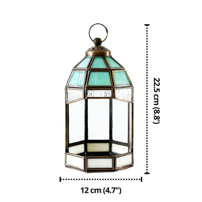 Behoma Stained Glass Hut Lantern (Antique Brass) - 8.8''X 4.7'' - Behoma