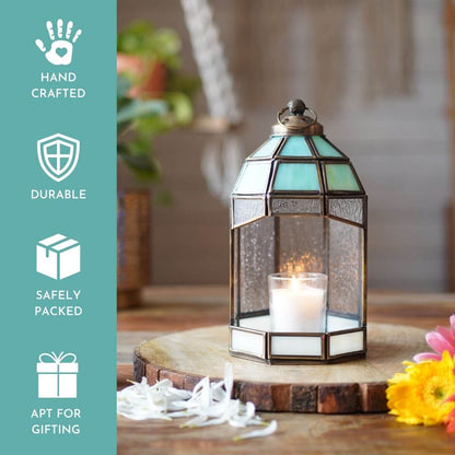 Behoma Stained Glass Hut Lantern (Antique Brass) - 8.8''X 4.7'' - Behoma