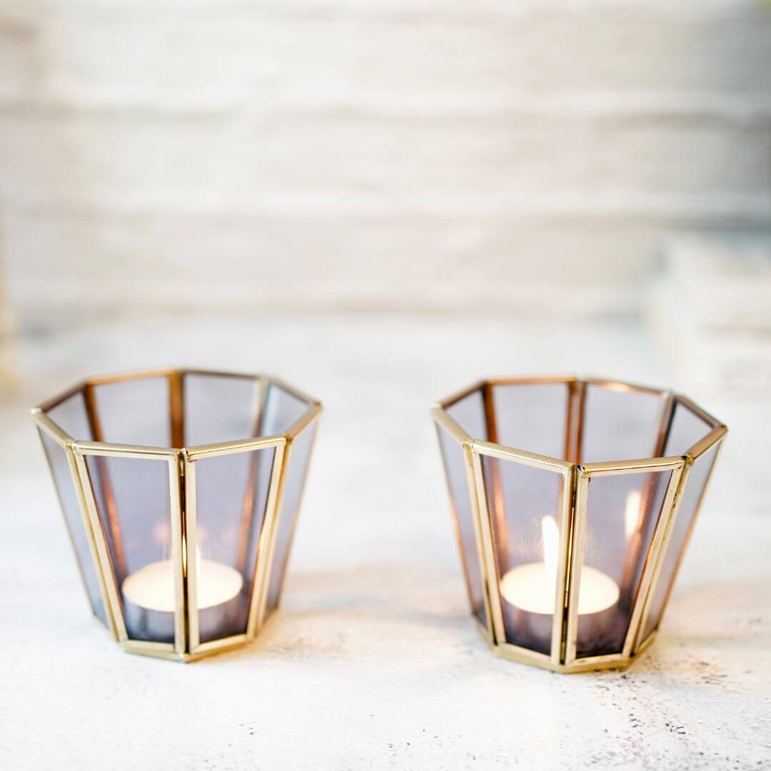 Behoma Textured Orange Glass Votive Candle Holder, Set of 2 - Behoma