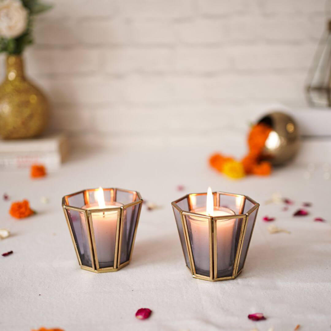 Behoma Textured Orange Glass Votive Candle Holder, Set of 2 - Behoma