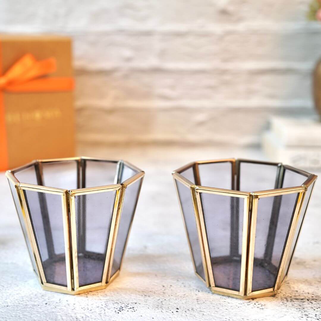 Behoma Textured Orange Glass Votive Candle Holder, Set of 2 - Behoma