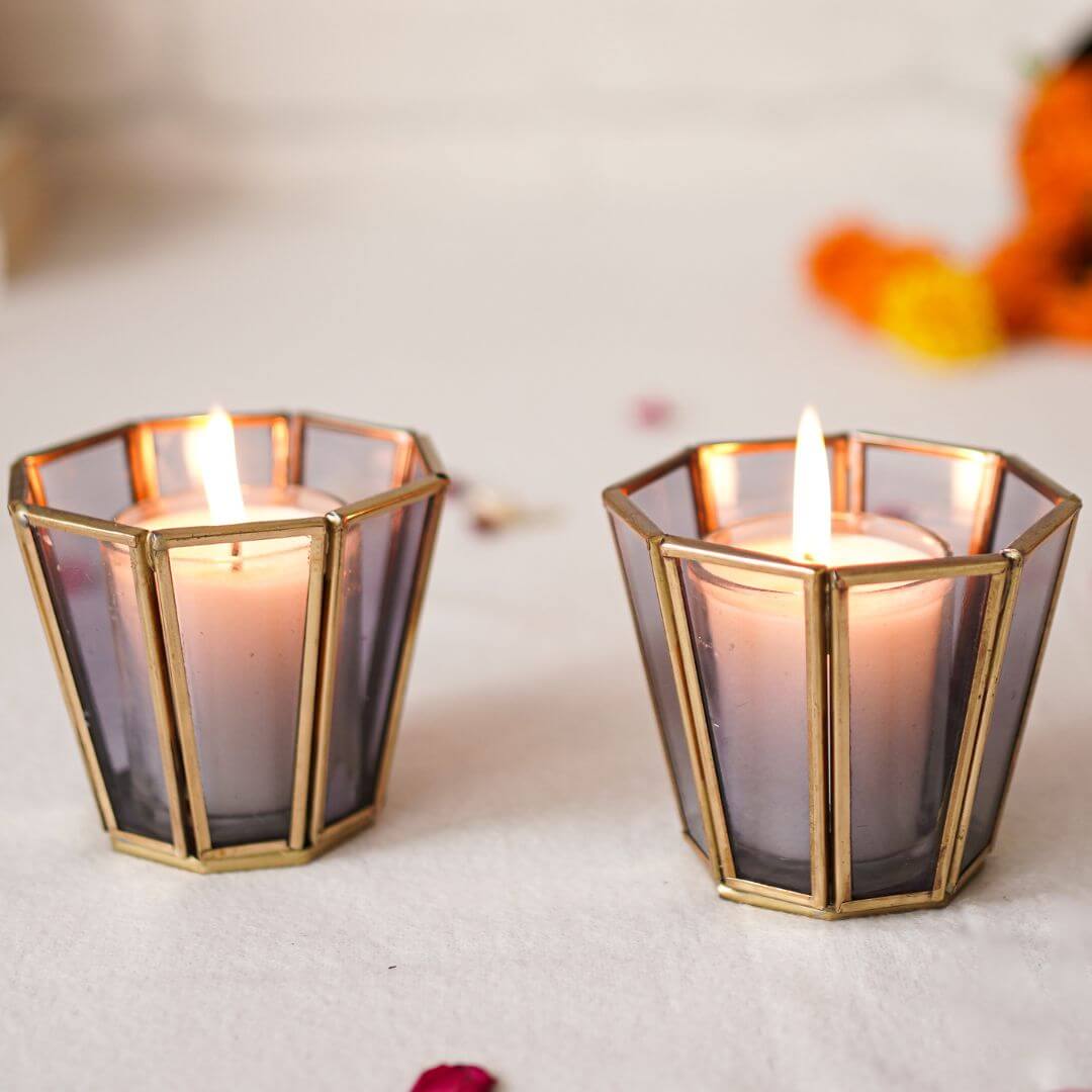 Behoma Textured Orange Glass Votive Candle Holder, Set of 2 - Behoma