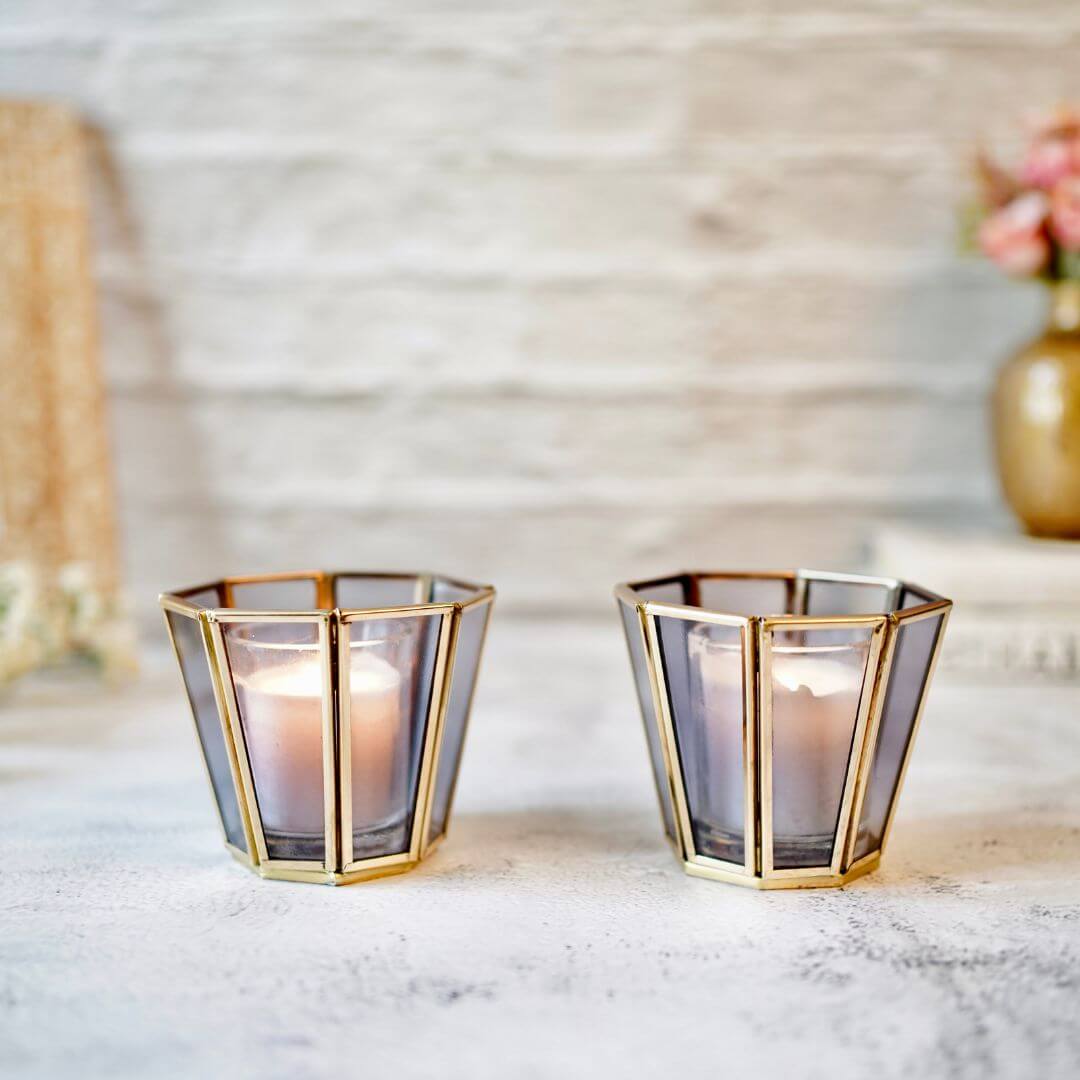 Behoma Textured Orange Glass Votive Candle Holder, Set of 2 - Behoma