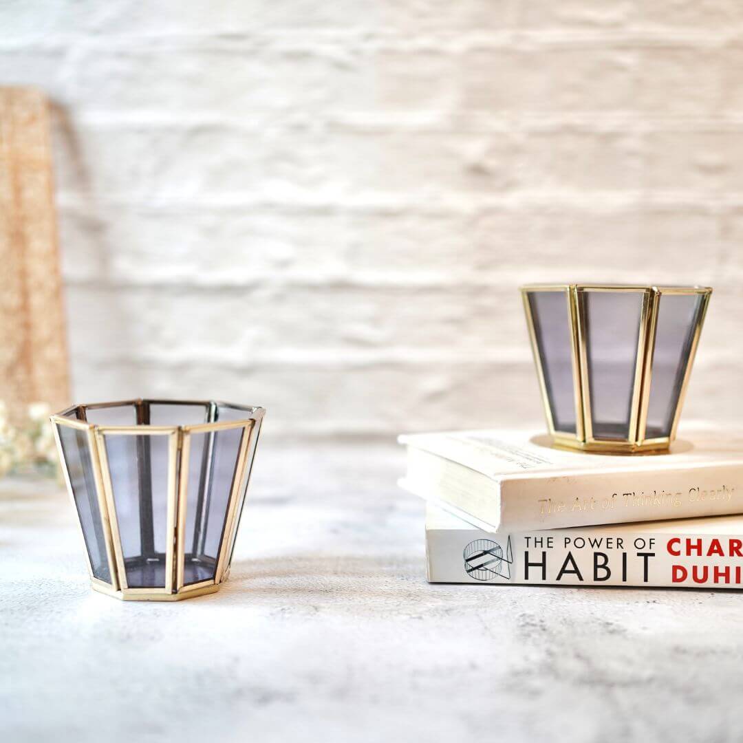 Behoma Textured Orange Glass Votive Candle Holder, Set of 2 - Behoma