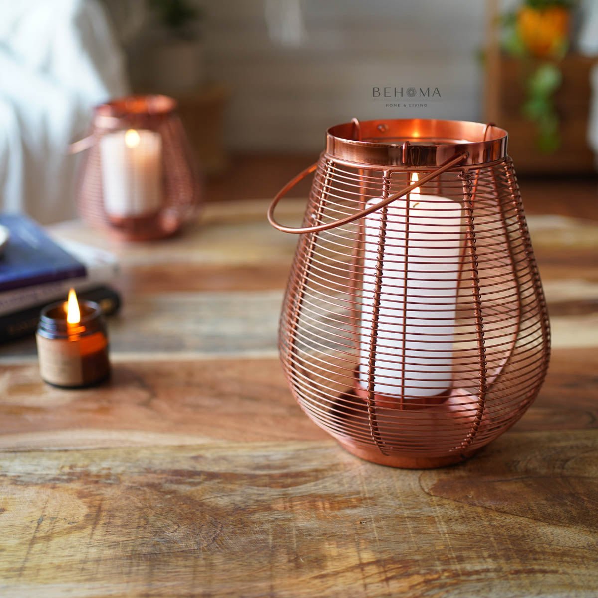 Cage Candle Holder, Copper - 9.8''X 7.8'' - Behoma