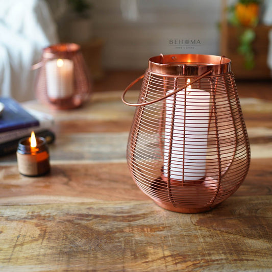 Cage Candle Holder, Copper - 9.8''X 7.8'' - Behoma
