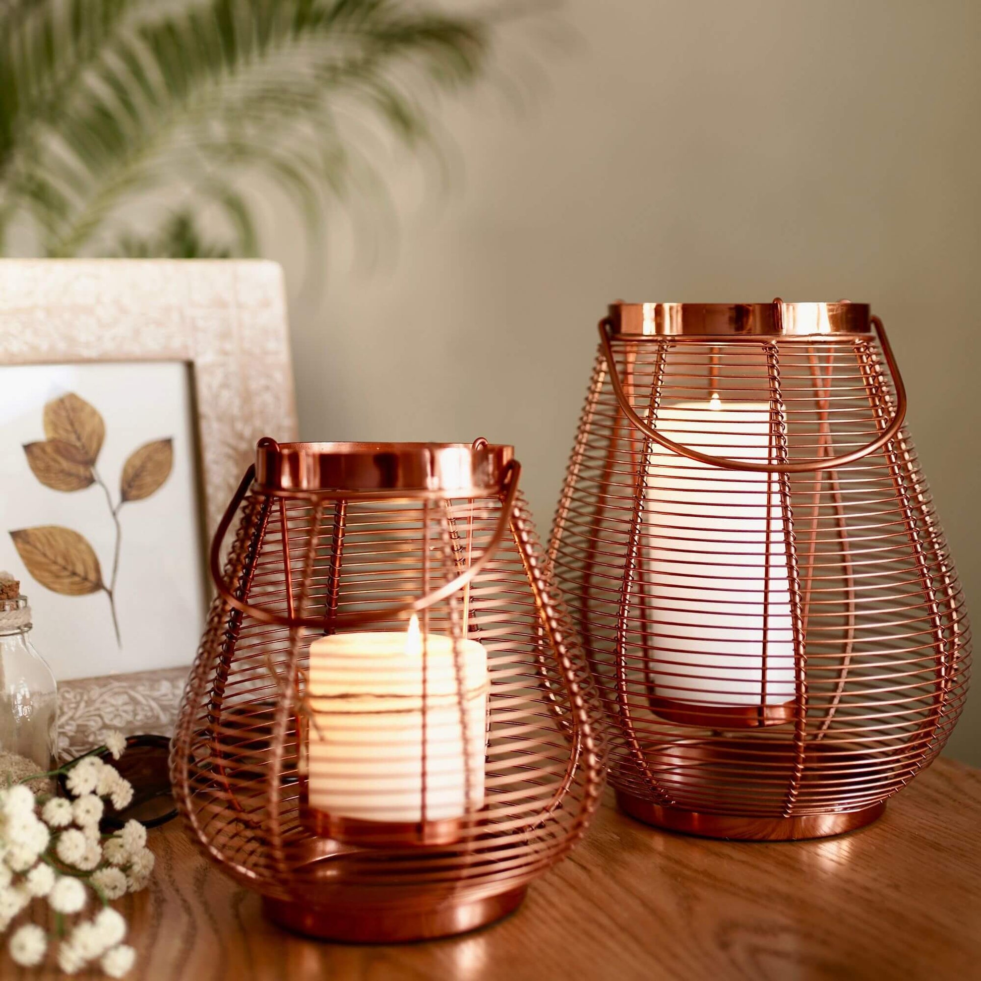 Cage Candle Holder, Copper - 9.8''X 7.8'' - Behoma