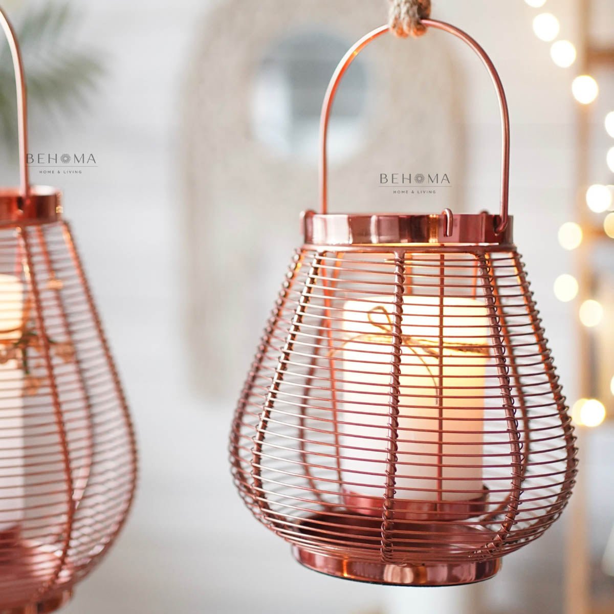 Cage Candle Holder, Copper - 9.8''X 7.8'' - Behoma