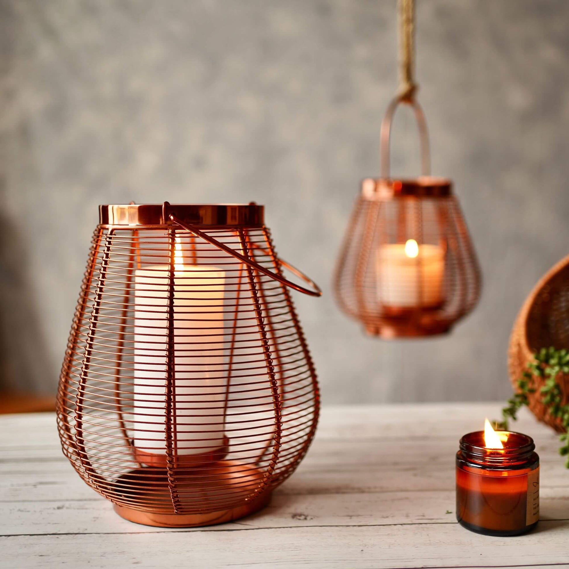 Cage Candle Holder, Copper - 9.8''X 7.8'' - Behoma