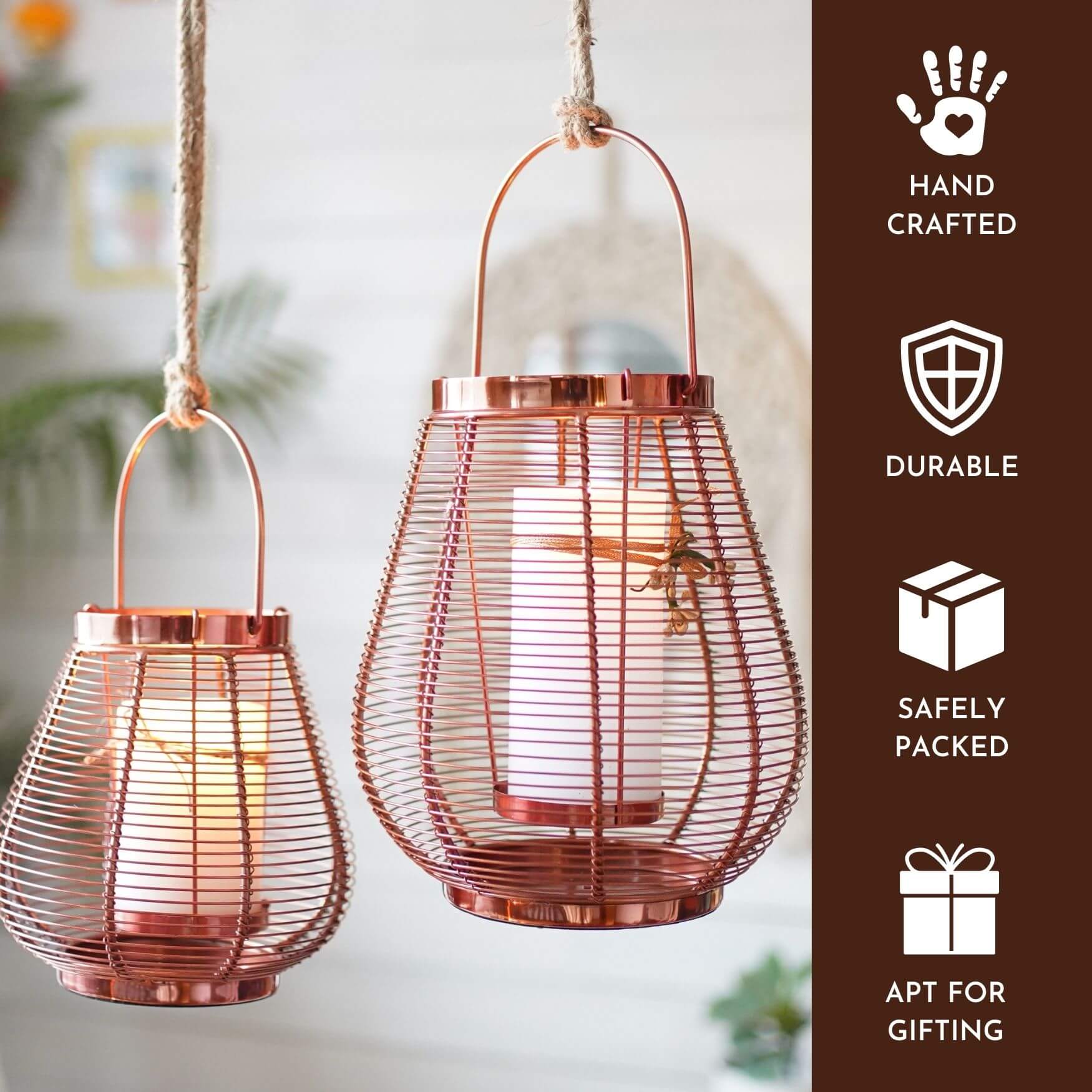 Cage Candle Holder, Copper - 9.8''X 7.8'' - Behoma