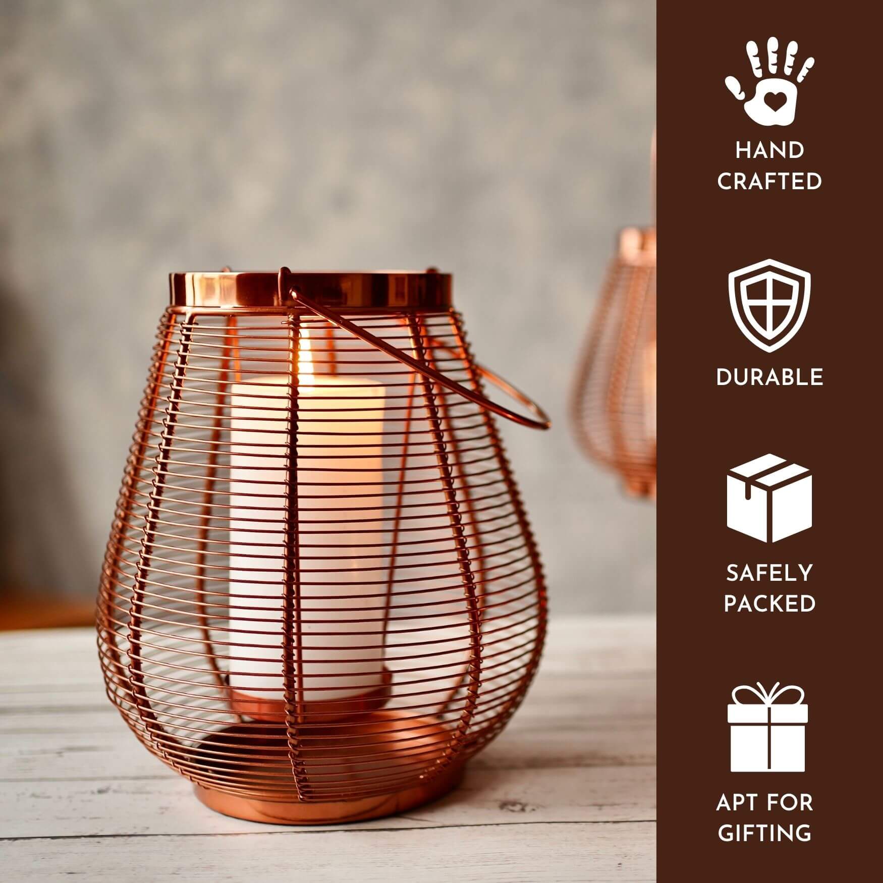 Cage Candle Holder, Copper - 9.8''X 7.8'' - Behoma