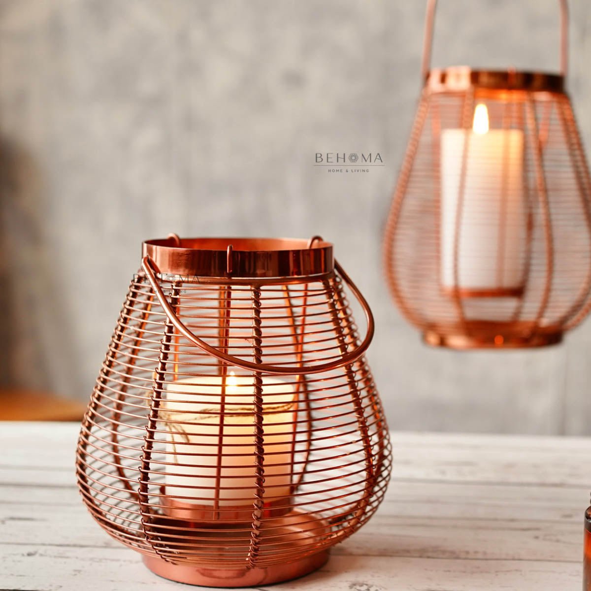 Cage Candle Holder, Copper - 9.8''X 7.8'' - Behoma
