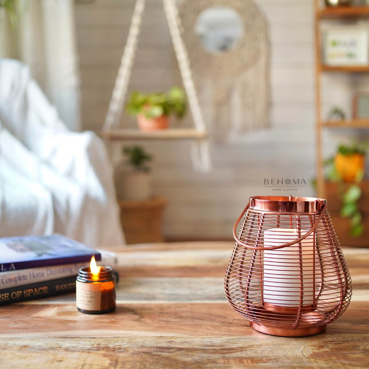 Cage Candle Holder, Copper - 9.8''X 7.8'' - Behoma