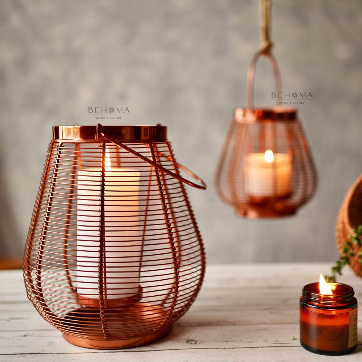 Cage Candle Holder, Copper - 9.8''X 7.8'' - Behoma