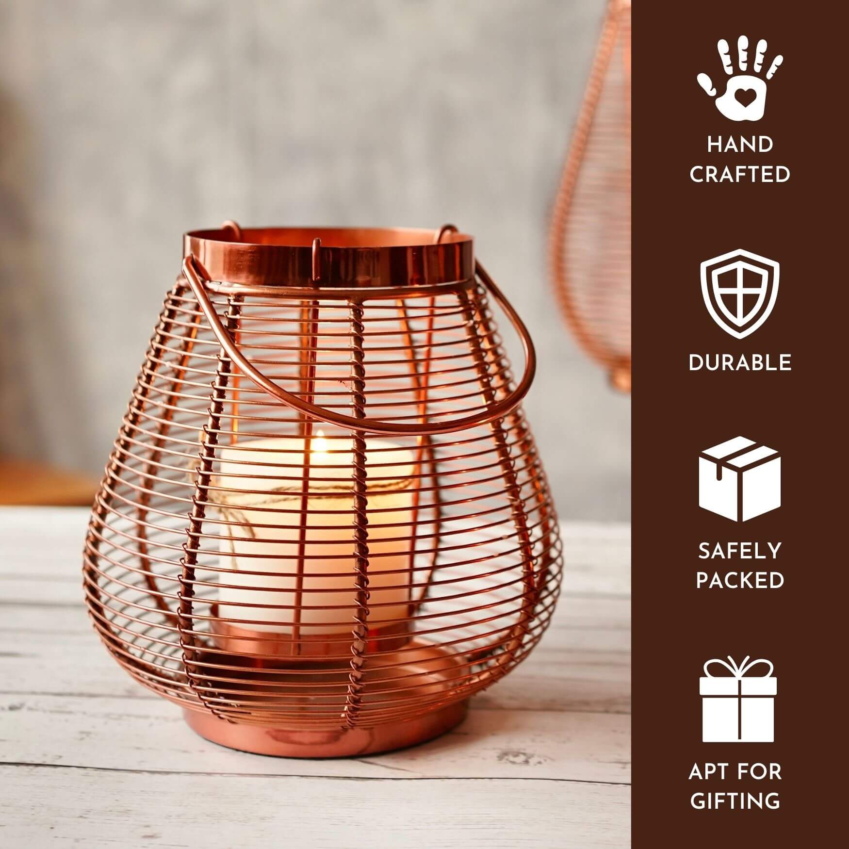 Cage Candle Holder, Copper - 9.8''X 7.8'' - Behoma