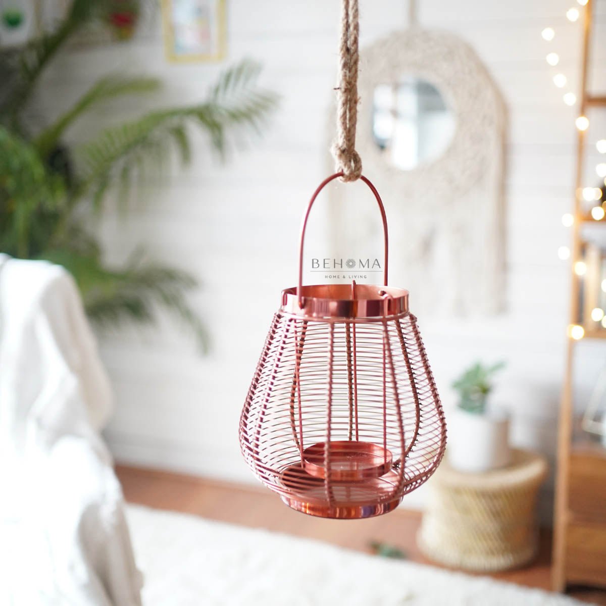 Cage Candle Holder, Copper - 9.8''X 7.8'' - Behoma