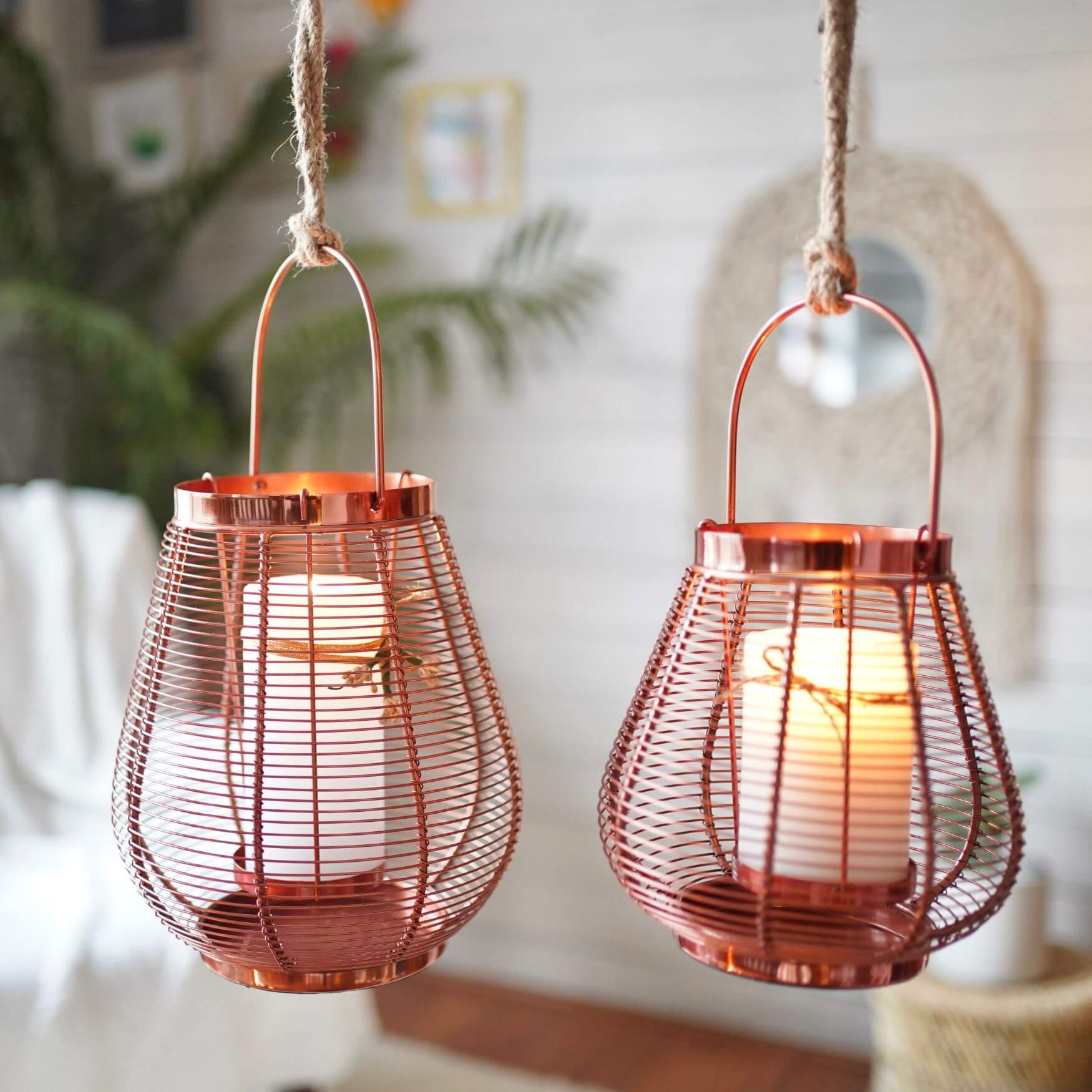 Cage Candle Holder, Copper - 9.8''X 7.8'' - Behoma