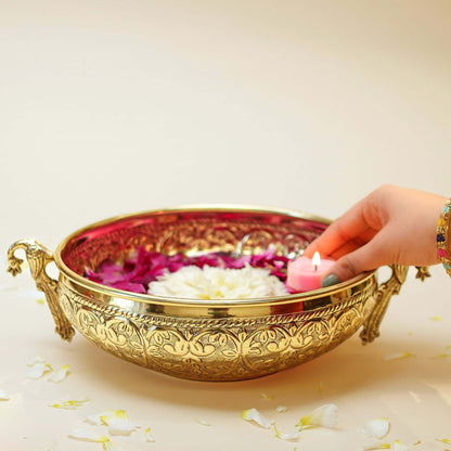 Brass Urli, Brass urli for pooja, Traditional urli bowl, Floating flower urli, Decorative urli bowl