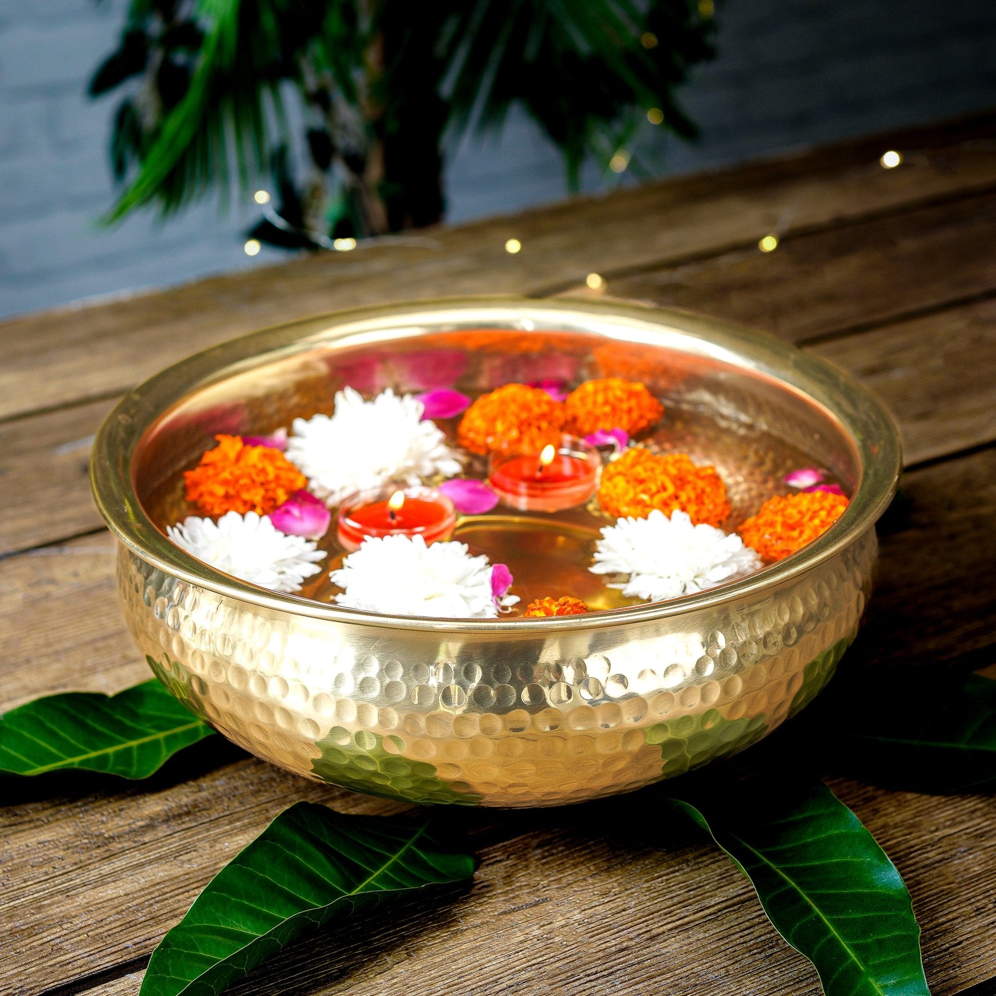 Metal Urli, Metal urli bowl, Traditional urli bowl, Floating flower urli