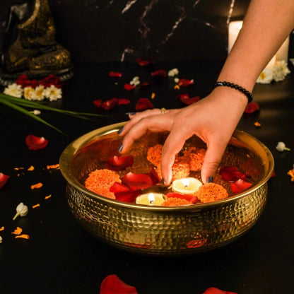 Metal Urli, Metal urli bowl, Traditional urli bowl, Floating flower urli