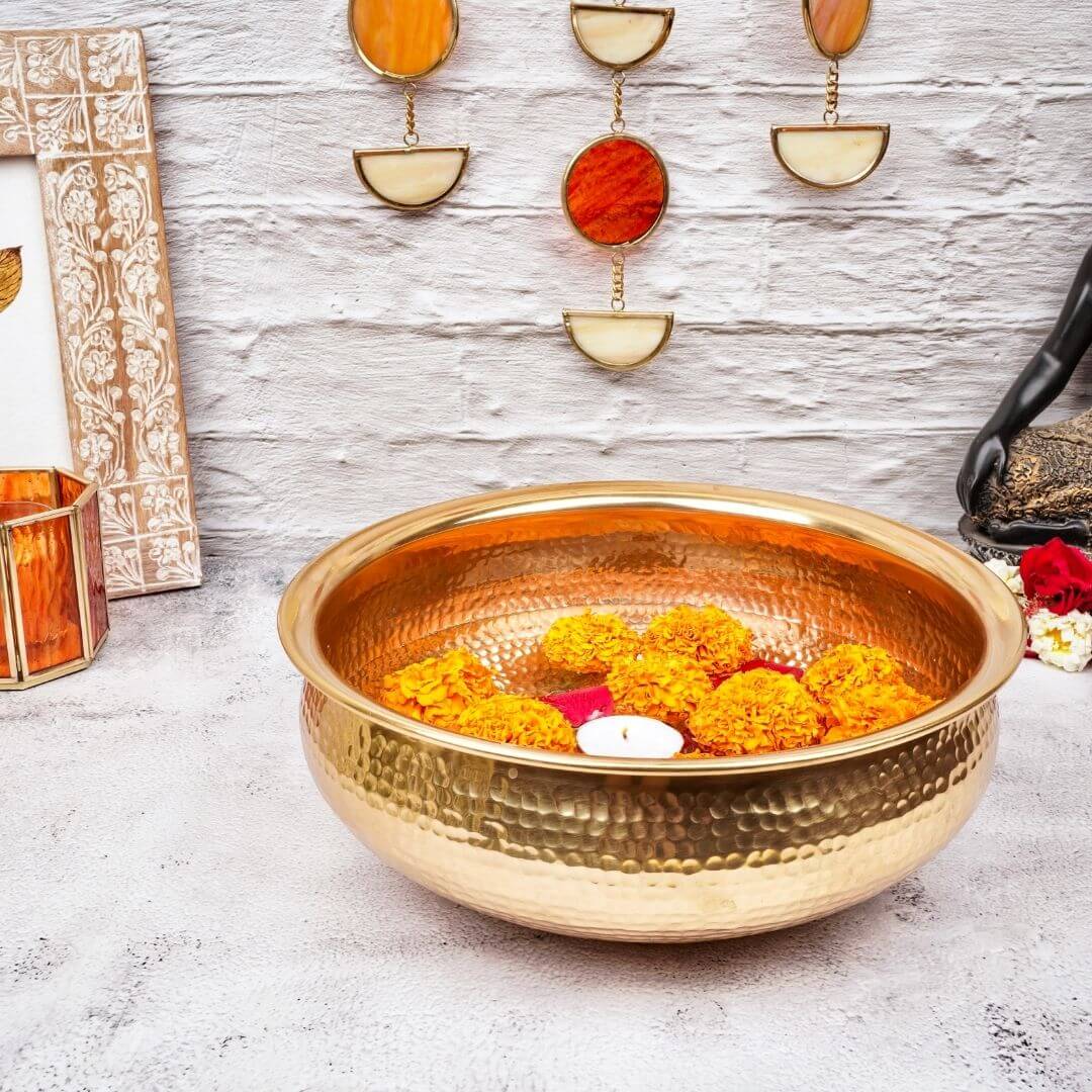 Metal Urli, Metal urli bowl, Traditional urli bowl, Floating flower urli