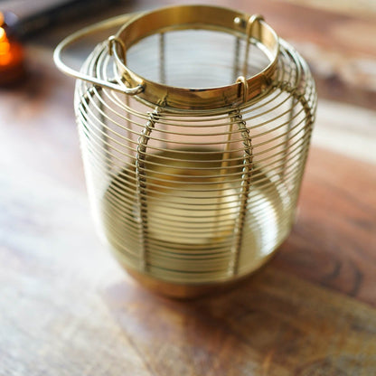 Classic Wire Metal Lantern, Gold - 7.6''X 6.2'' - Behoma