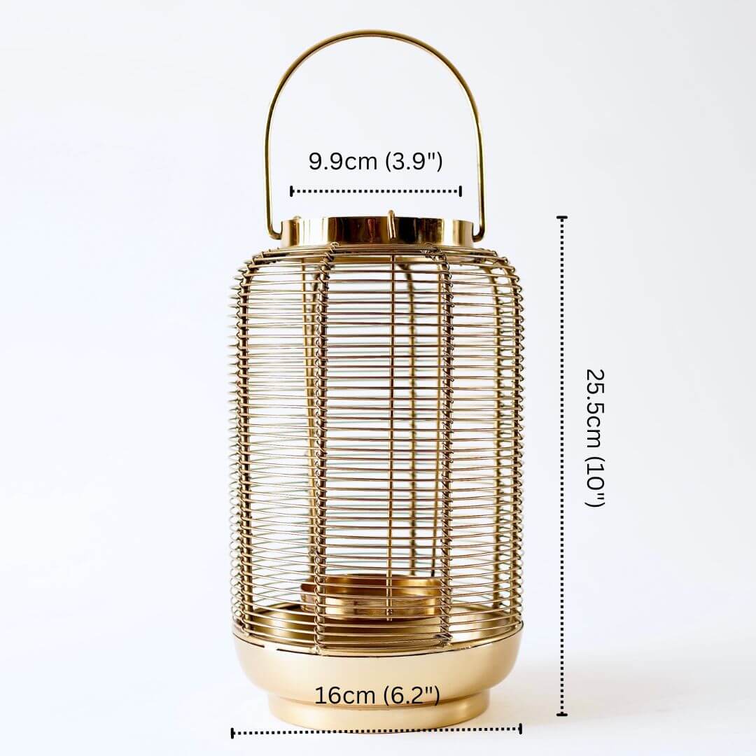 Classic Wire Metal Lantern, Gold - 7.6''X 6.2'' - Behoma