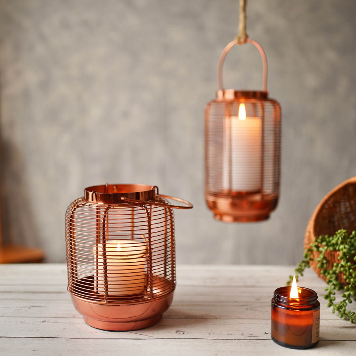 Copper Cage Lantern, Copper - 7.6''X 6.2'' - Behoma