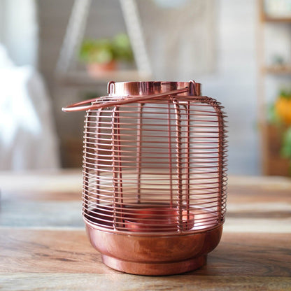 Copper Cage Lantern, Copper - 7.6''X 6.2'' - Behoma
