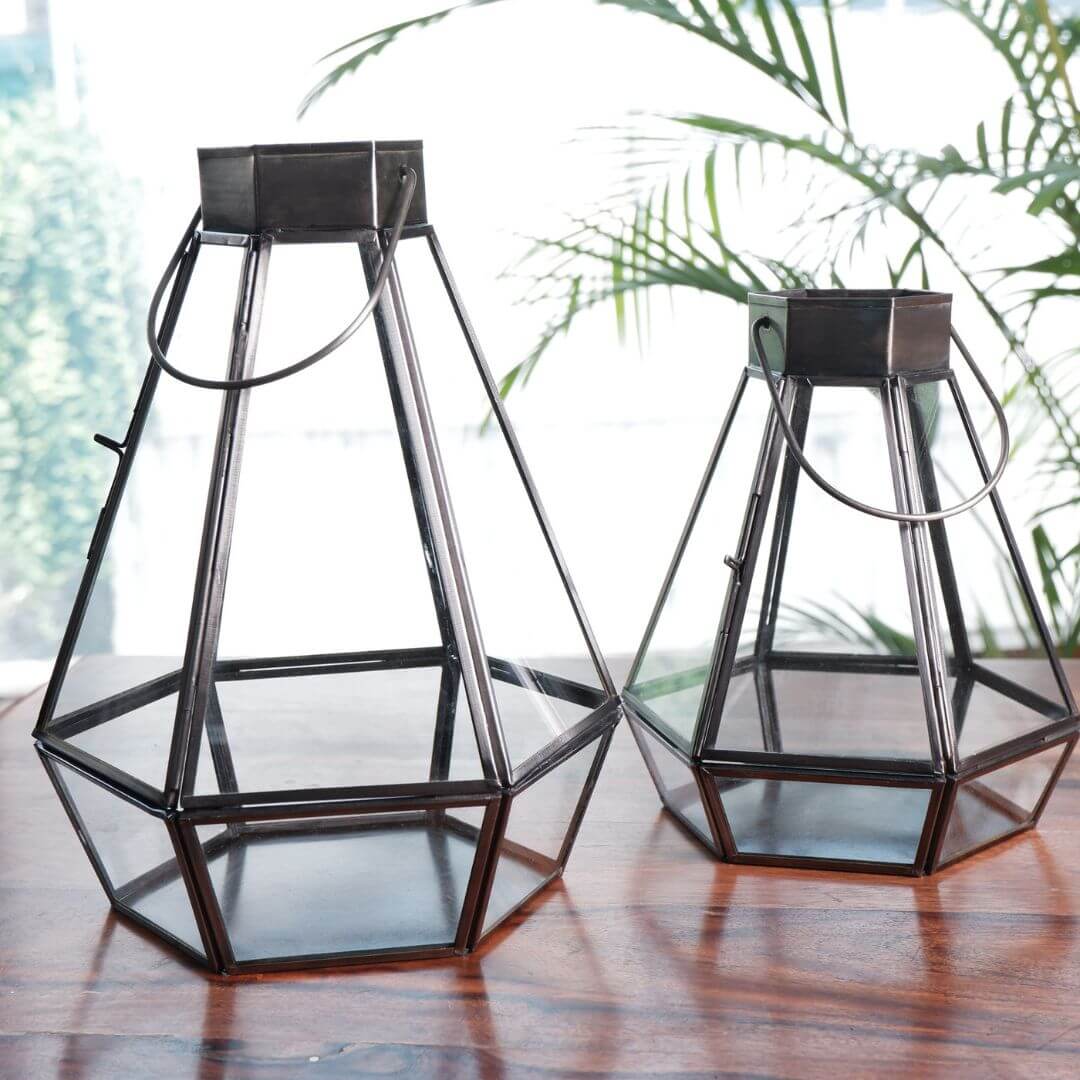 Drop Lantern, Nickel Black - Set - 9.4'' & 7.2'' - Behoma