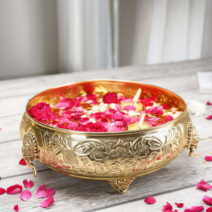 Brass Urli, Brass urli for pooja, Traditional urli bowl, Floating flower urli