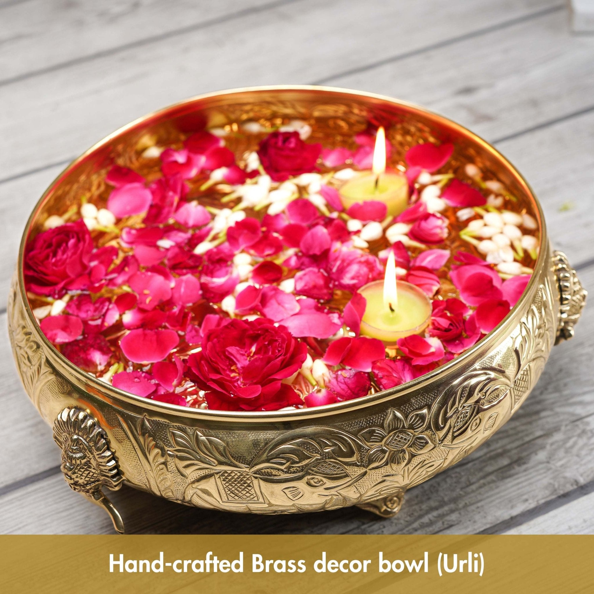 Brass Urli, Brass urli for pooja, Traditional urli bowl, Floating flower urli