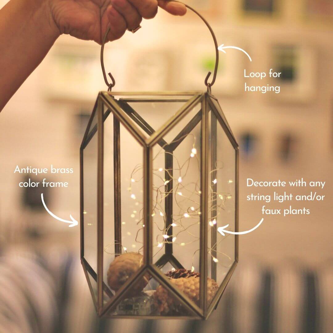 Geometric Lantern, Antique Brass - 6.69''X 3.9'' - Behoma