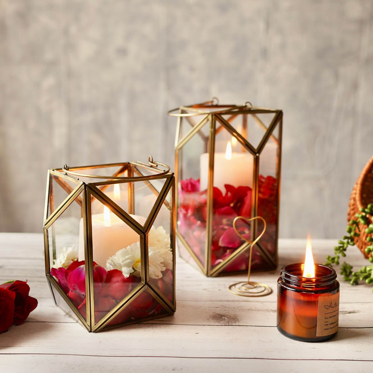 Geometric Lantern, Antique Brass - 6.69''X 3.9'' - Behoma