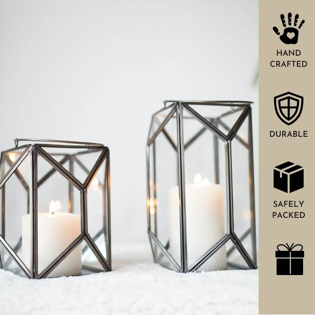 Geometric Lantern, Nickel Black - 6.10''X 6.69'' - Behoma