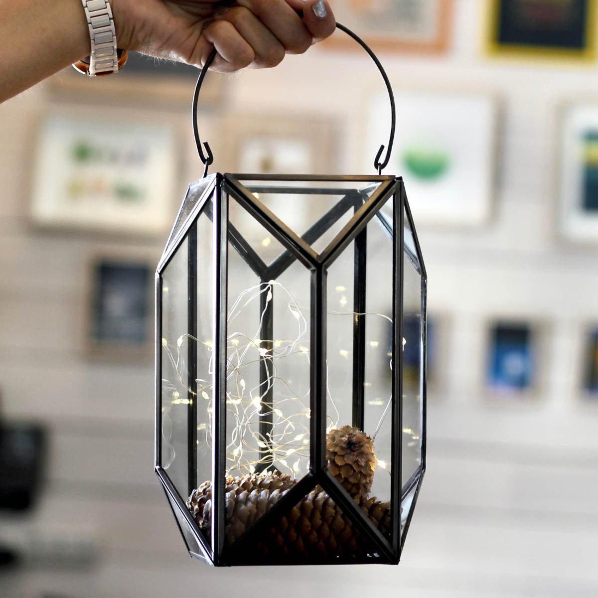 Geometric Lantern, Nickel Black - 6.10''X 6.69'' - Behoma