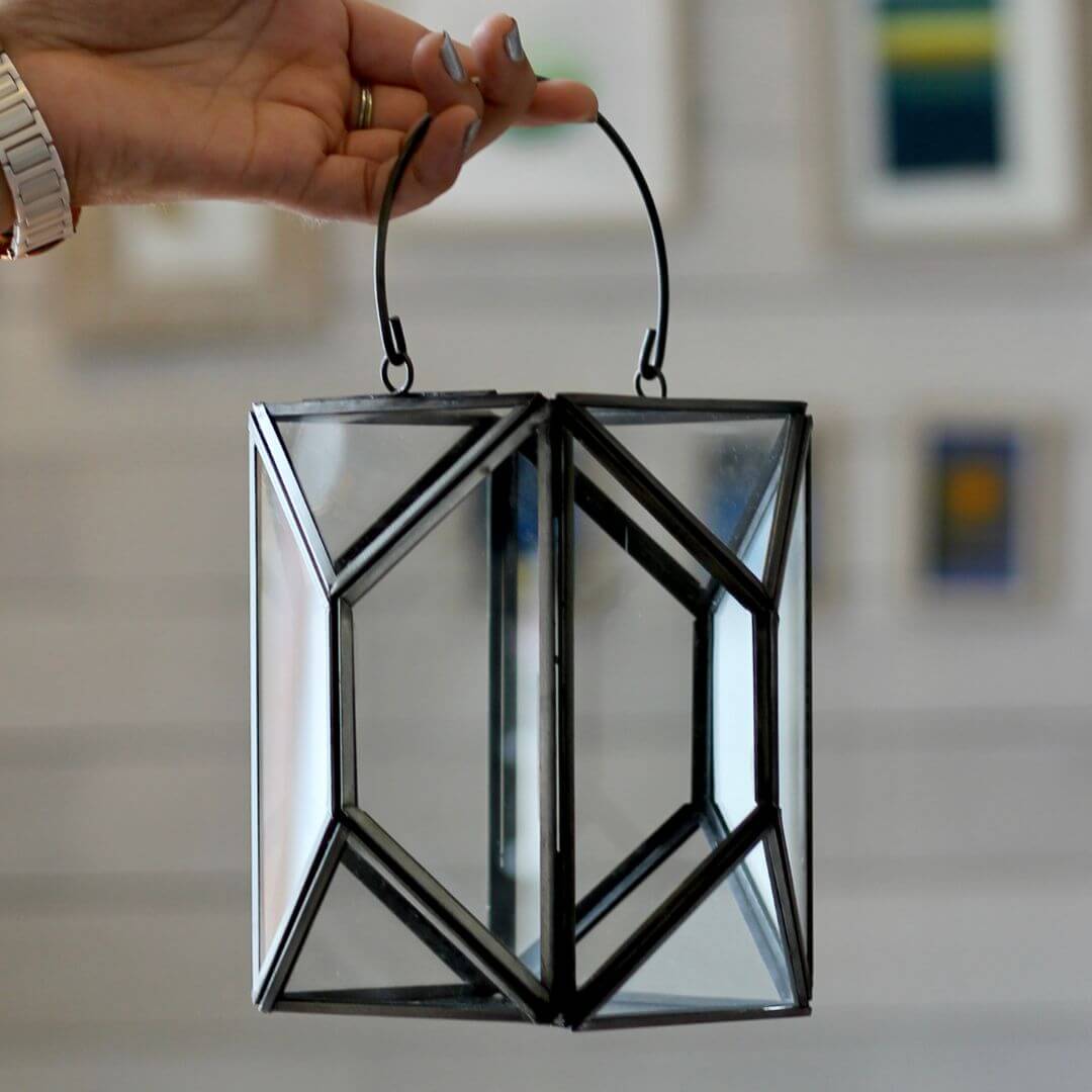 Geometric Lantern, Nickel Black - 6.10''X 6.69'' - Behoma