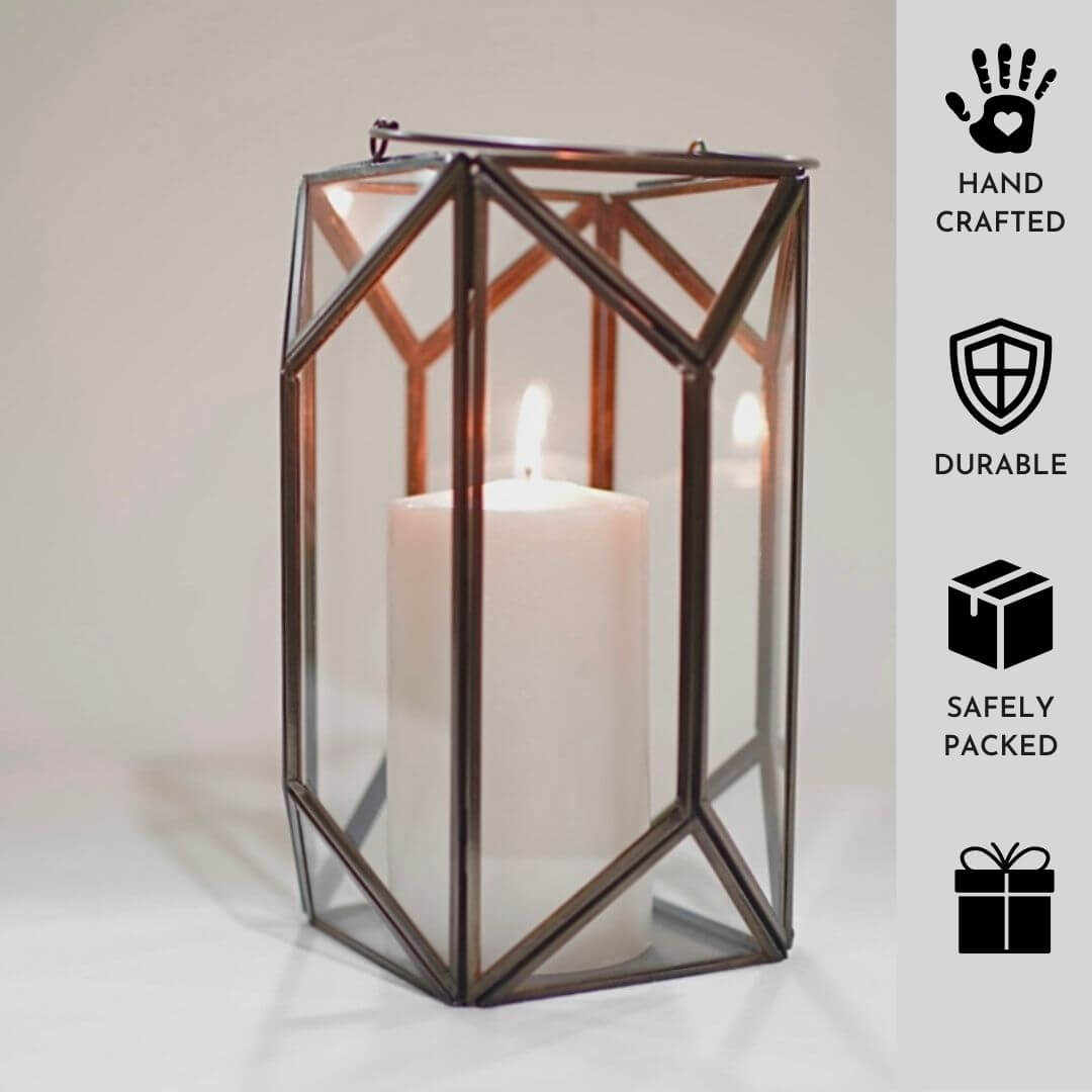 Geometric Lantern, Nickel Black - 6.10''X 6.69'' - Behoma
