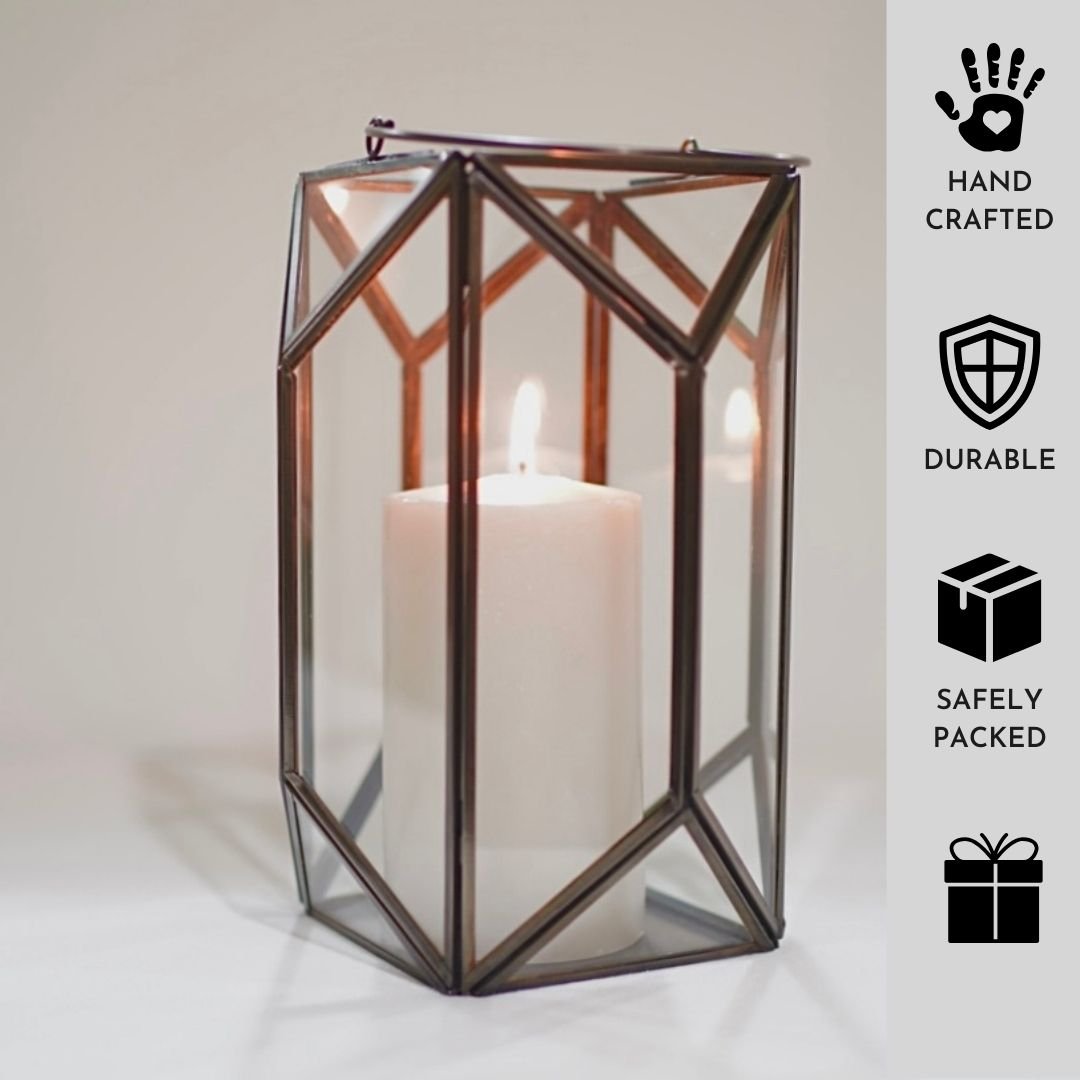 Geometric Lantern, Nickel Black - 6.10''X 6.69'' - Behoma
