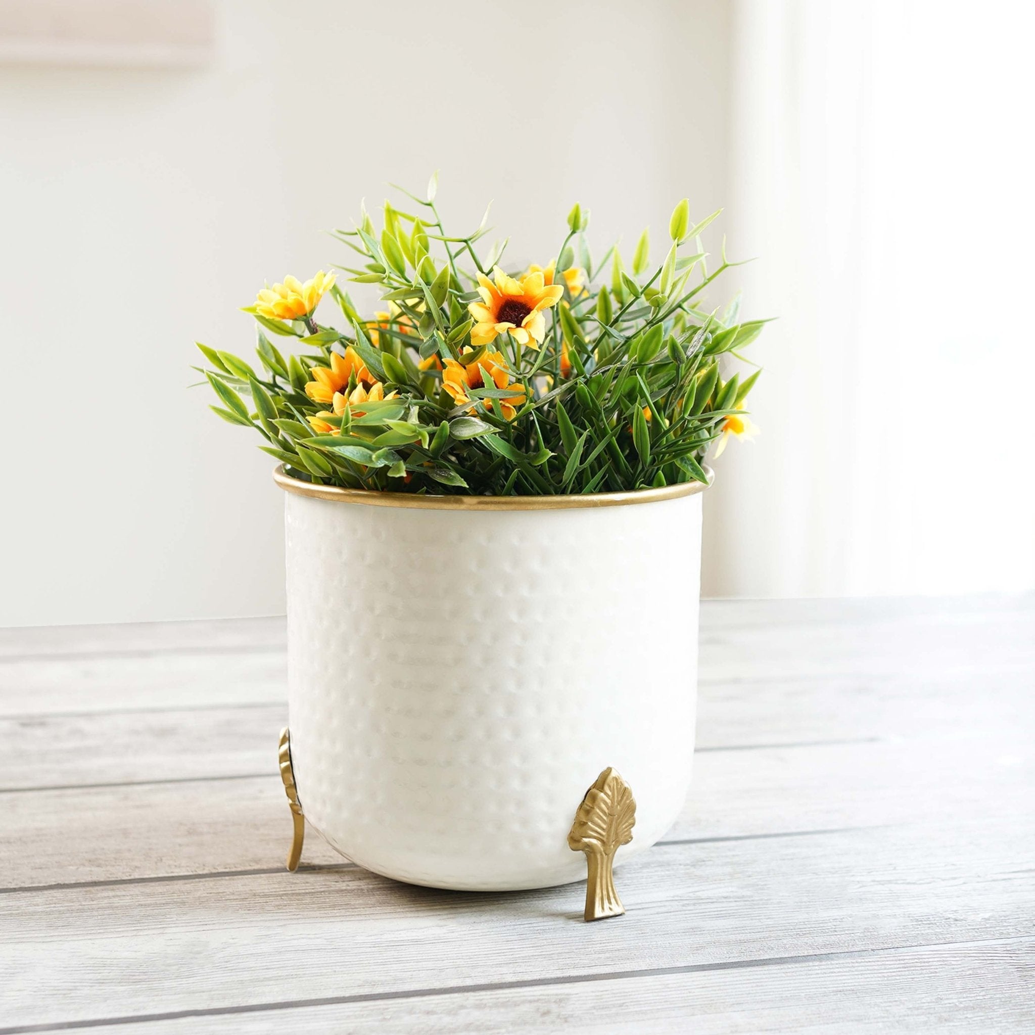 Gold Rim Leaf leg Metal Planter - Behoma