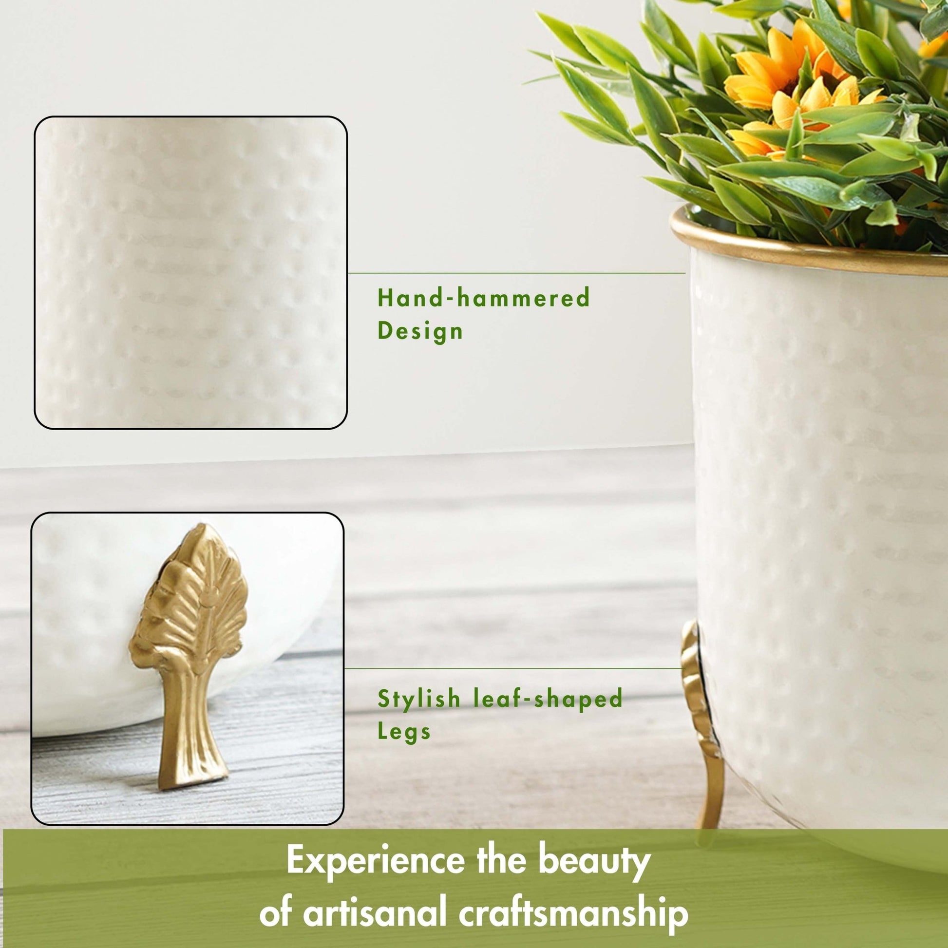 Gold Rim Leaf leg Metal Planter - Behoma