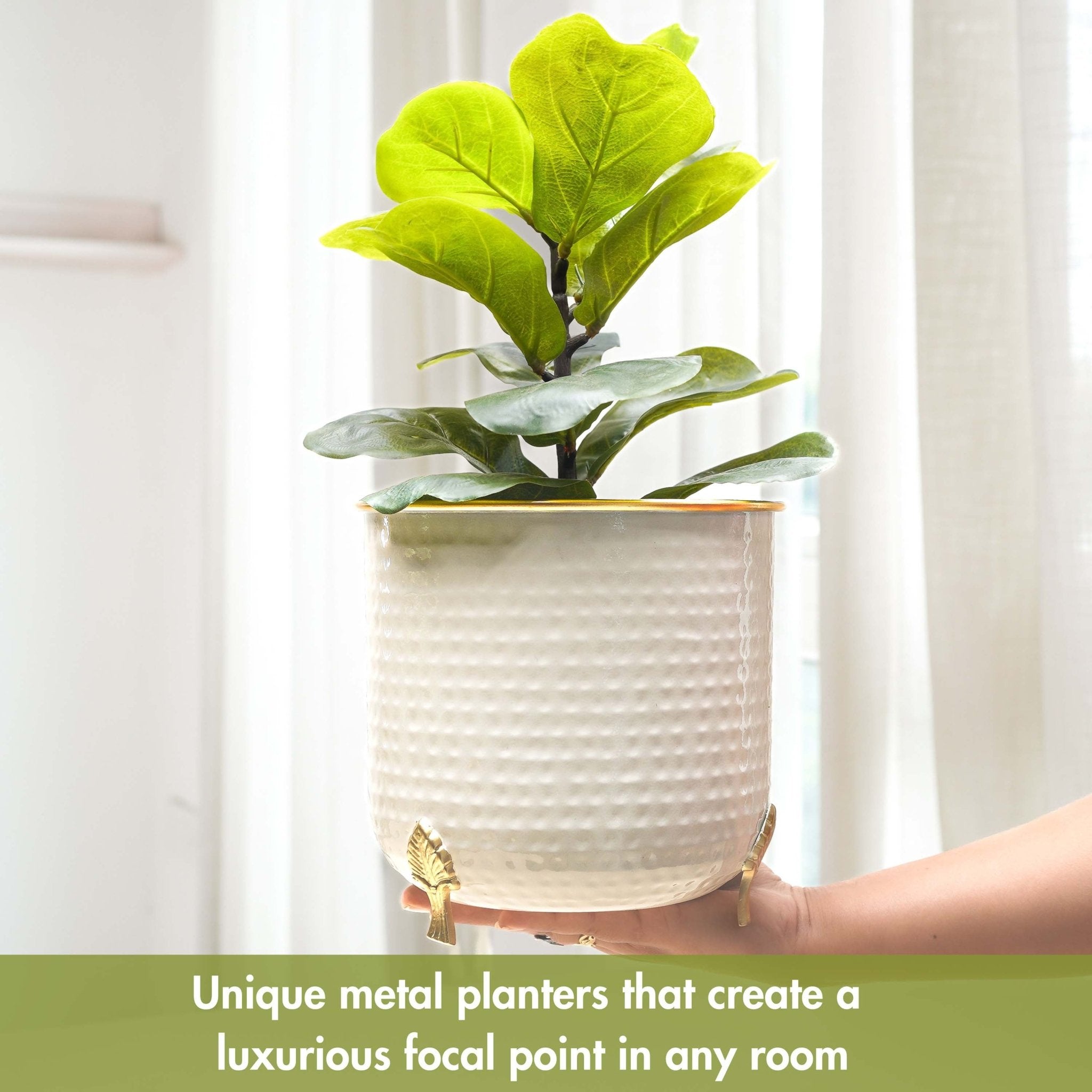 Gold Rim Leaf leg Metal Planter, Large - Behoma