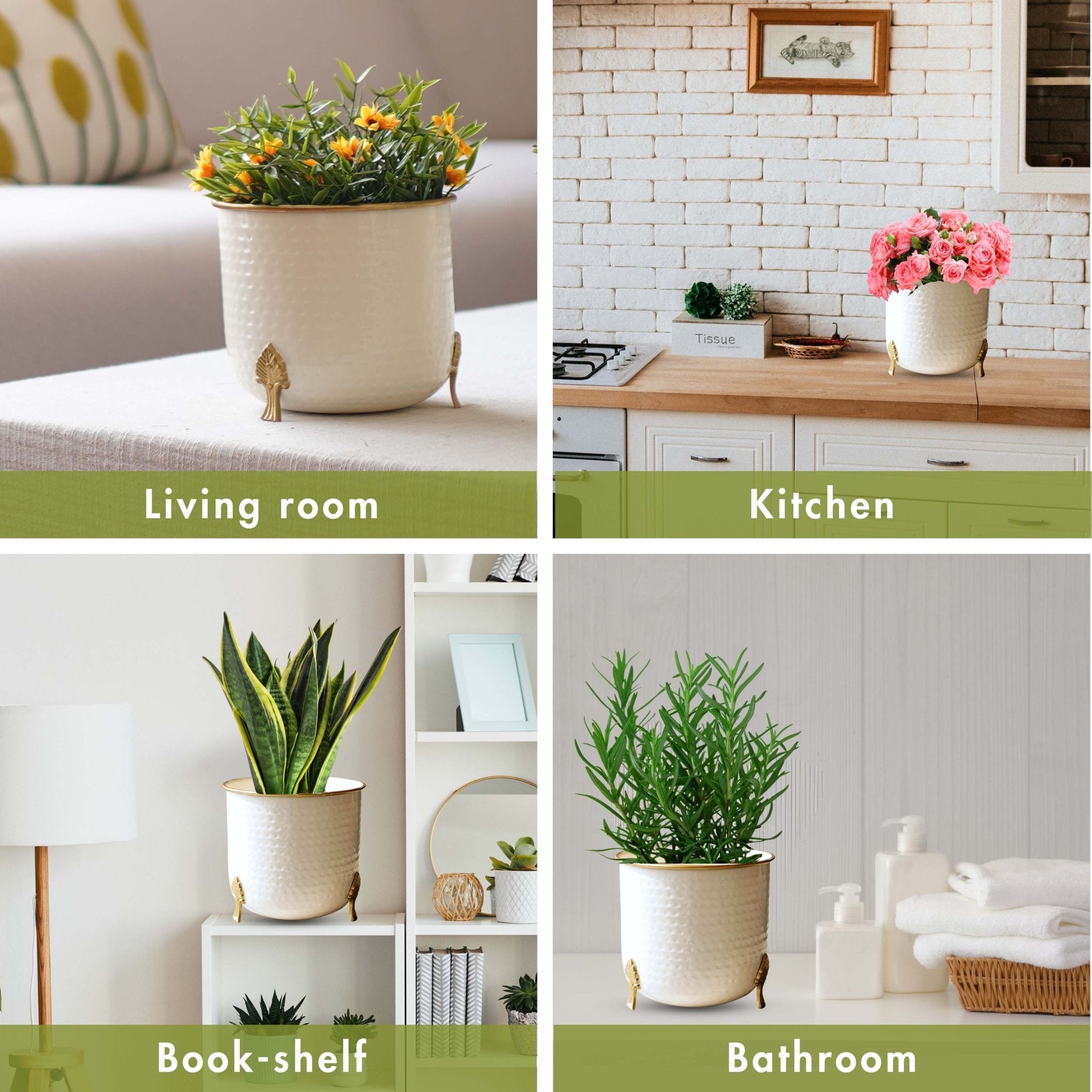 Gold Rim Leaf leg Metal Planter, Large - Behoma