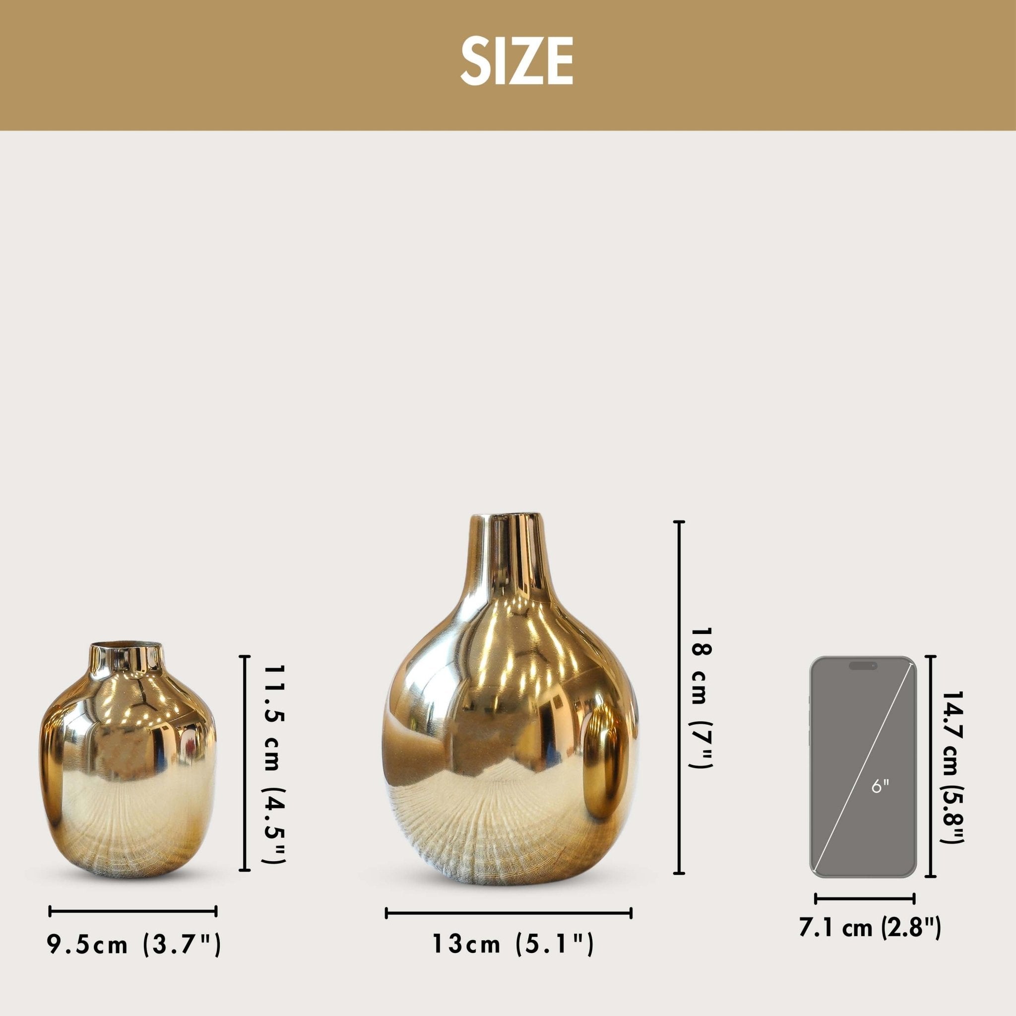 Golden Metal Bud Flower Vase Set - Behoma, Anniversary Gift