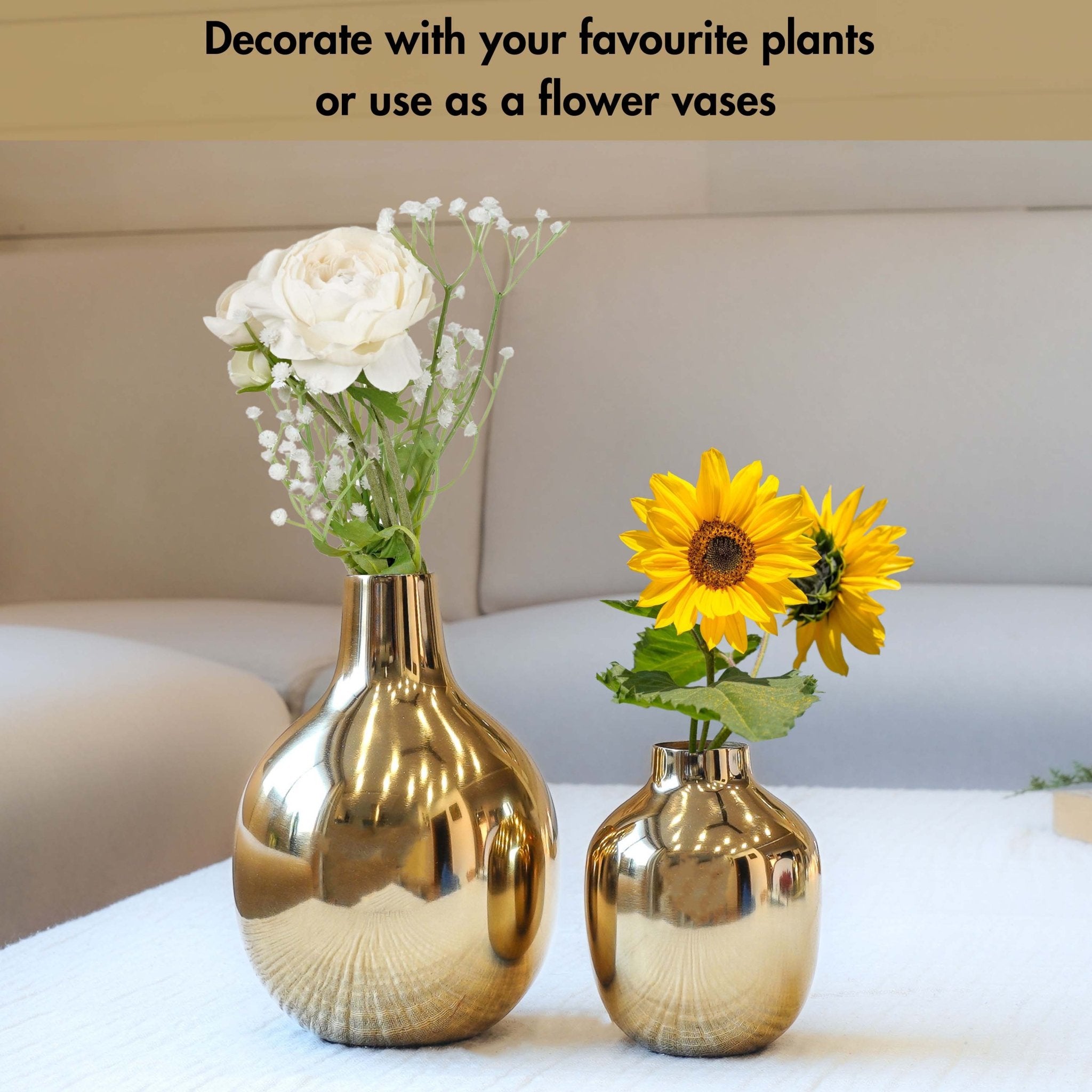 Golden Metal Bud Flower Vase Set - Behoma, Anniversary Gift