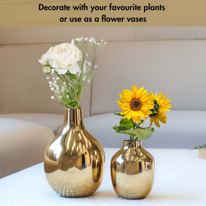 Golden Metal Bud Flower Vase Set - Behoma, Anniversary Gift