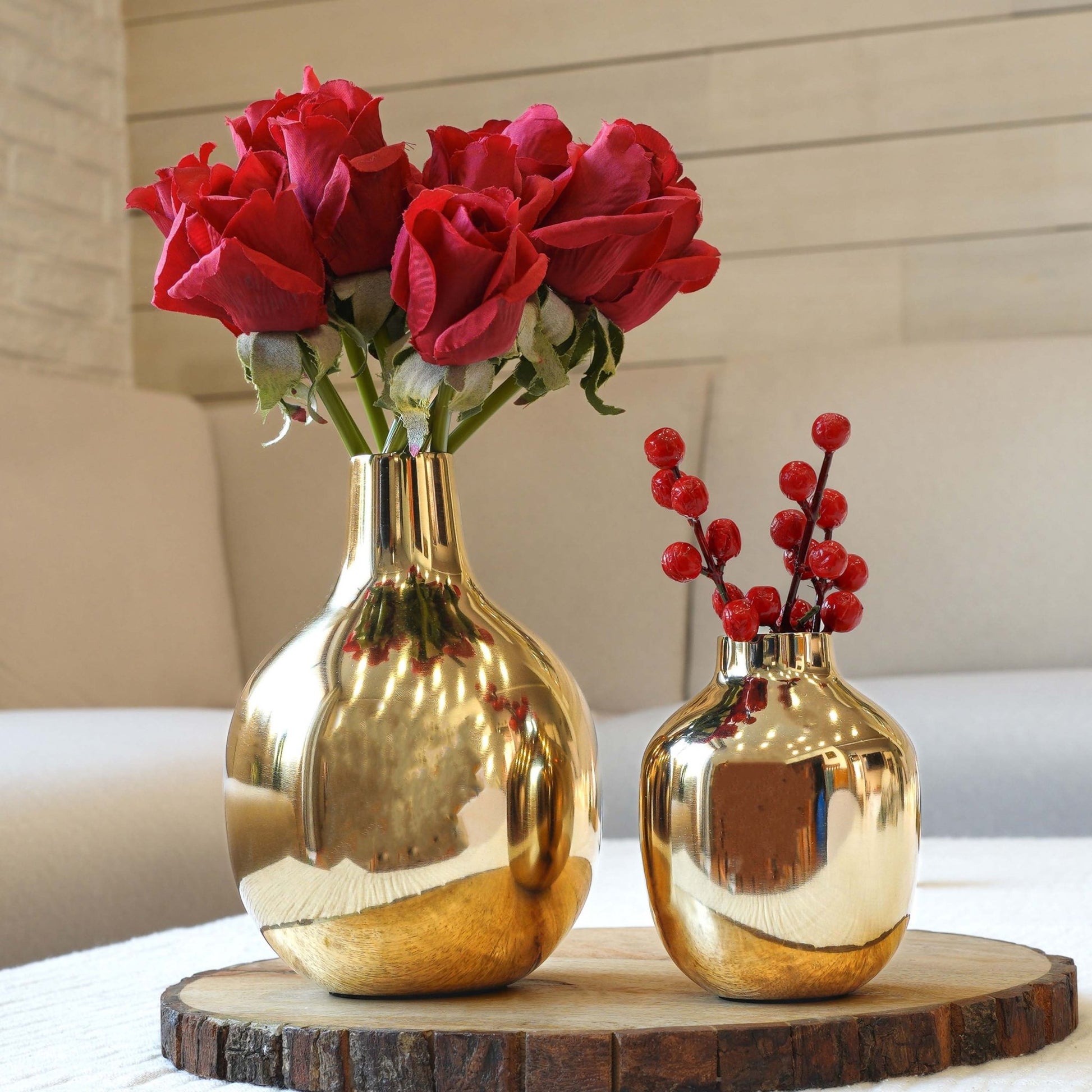 Golden Metal Bud Flower Vase Set - Behoma, Anniversary Gift
