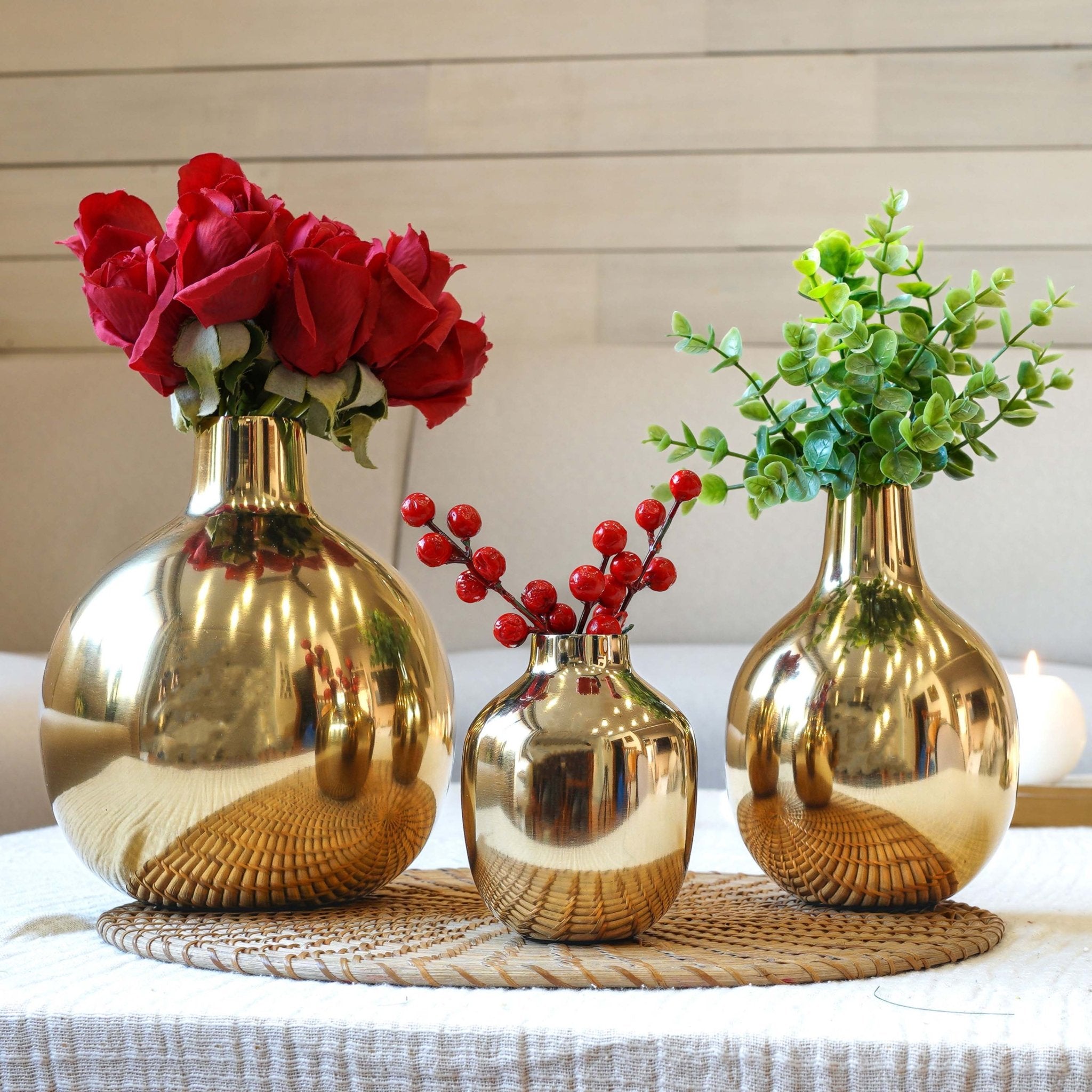 Golden Metal Bud Flower Vase, Set - Behoma, Wedding Gift