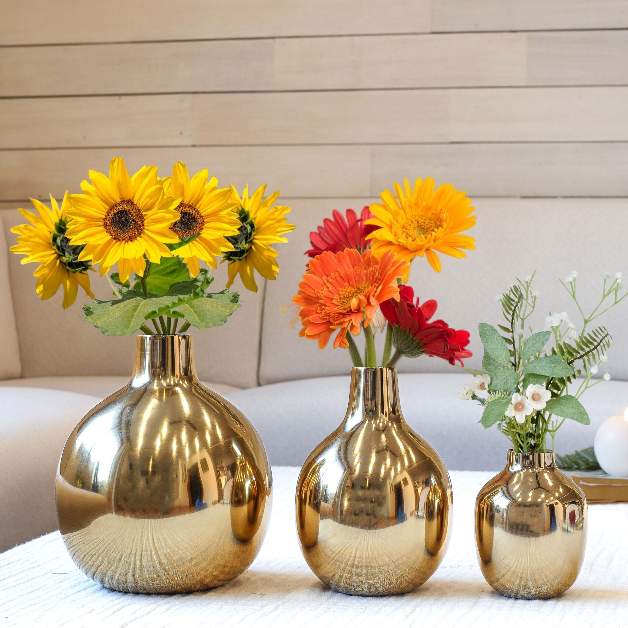 Golden Metal Bud Flower Vase, Set - Behoma, Wedding Gift