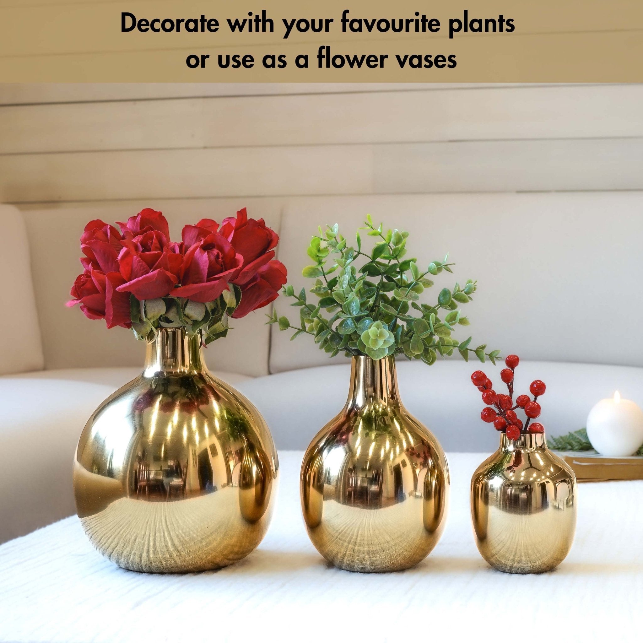 Golden Metal Bud Flower Vase, Set - Behoma, Wedding Gift